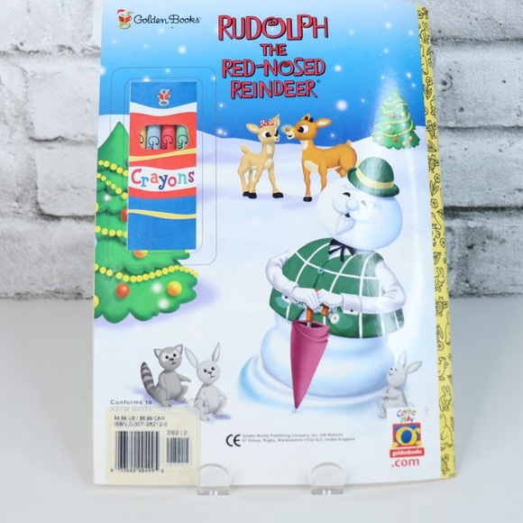 2002 Golden Books Rare Rudolph The Red Nose Reindeer Colouring Book with Crayons - Picture 8 of 10